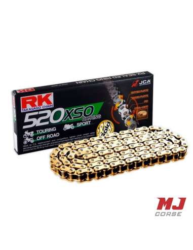 Cadena RK XSO2 reforzada con 118 eslabones paso 520 en oro