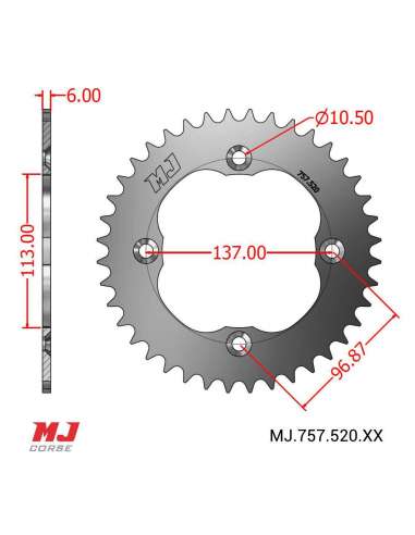 Couronne MJ compatible avec Suzuki LTZ 400 Quadsport 2009-2012