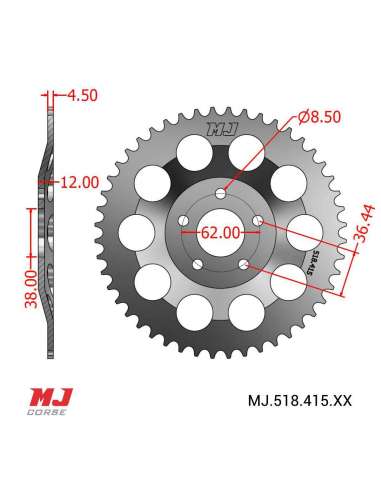 MJ rear sprocket for Puch MINICROSS