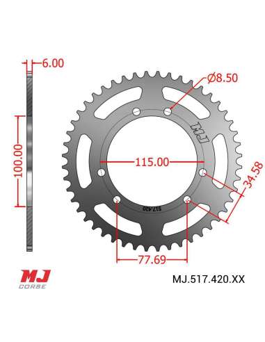 Couronne MJ compatible avec Fantic ENDURO 50 ER Competicion 2015-2017