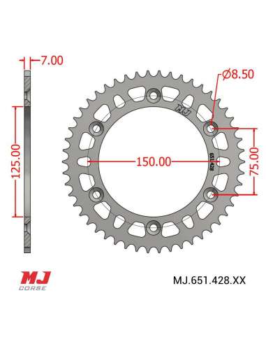 MJ rear sprocket for Vent-moto Derapage 50 2007-2023