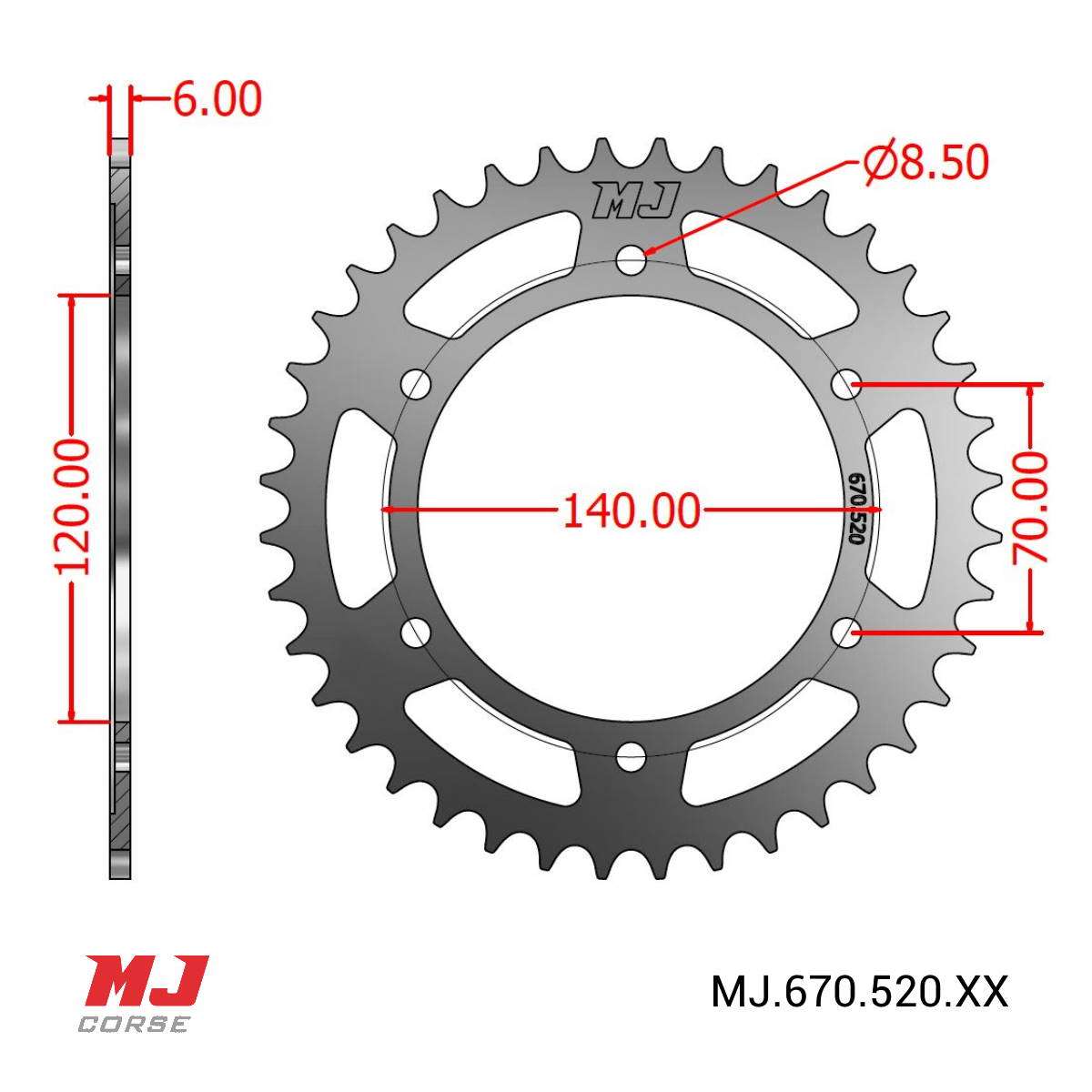 MJ rear sprocket for Honda XR 250 L 1991-1996 - MJ Corse