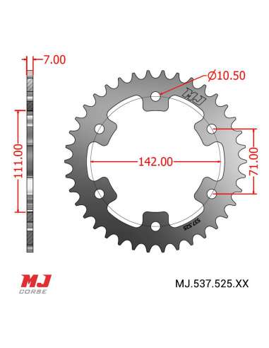 Couronne MJ compatible avec Royal Enfield Interceptor 650 INT EFI Twin 2018-2022