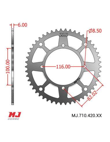 Couronne MJ compatible avec Kawasaki KX 85 2001-2023