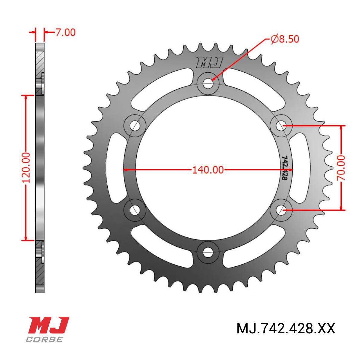 MJ rear sprocket for Honda XLR 250 Baja 88-94 - MJ Corse