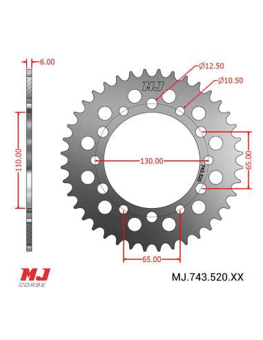 MJ rear sprocket for Kawasaki GPX 400 R (ZX400F)