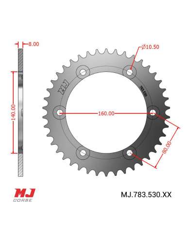 MJ rear sprocket for Kawasaki GPX 750 R 86-88