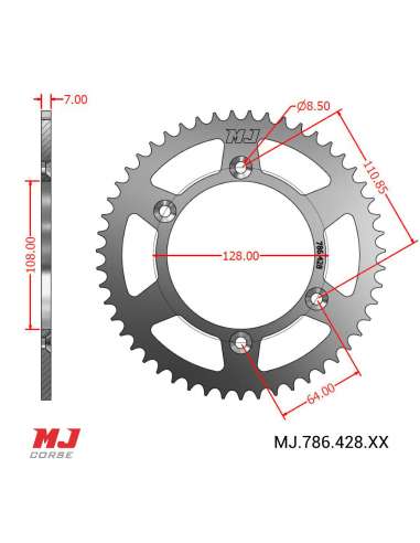 MJ rear sprocket for Kawasaki KLX 125 03-06