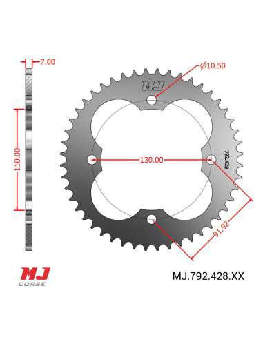 MJ rear sprocket for Honda TRX 125 Fourtrax 85-88