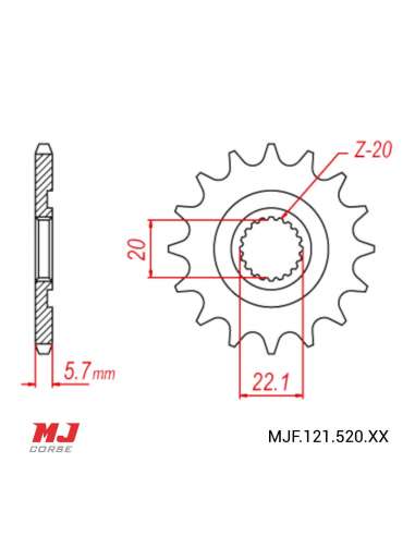 Pignon compatible avec Yamaha YZ 125 2005-2023