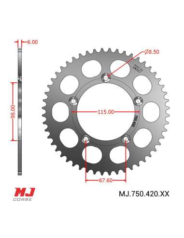 MJ rear sprocket for Husqvarna 65 TC 2017-2019