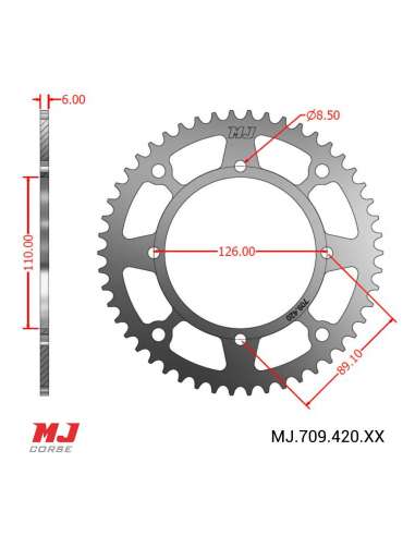 MJ rear sprocket for Kawasaki KX 65 2000-2023